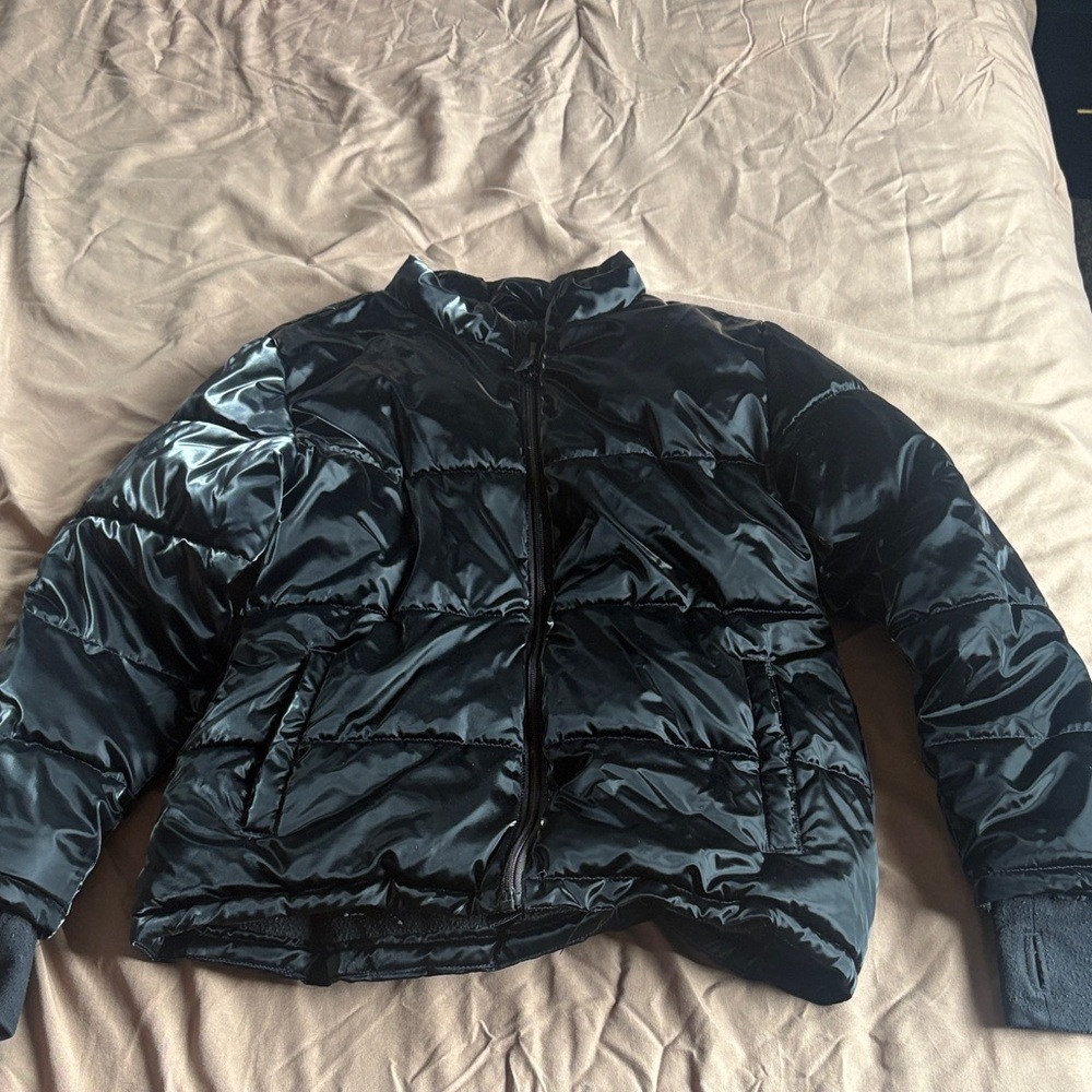 Girl’s Shiny Black Puffer Jacket